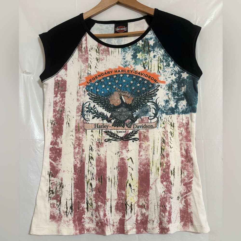 Harley Davidson NYC Raglan Tee Eagle Shirt Womens XL 2006 Cotton USA HD Biker